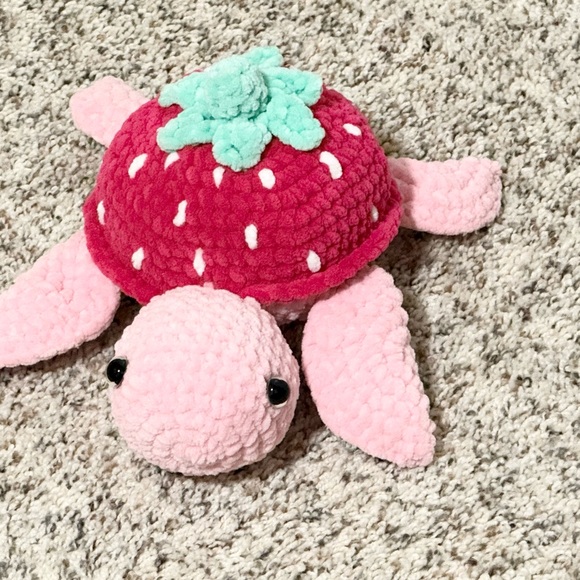 Handmade Crochet Turtle, Amigurumi  Stuffed turtle, meet Strawberry Turtle - Picture 2 of 6